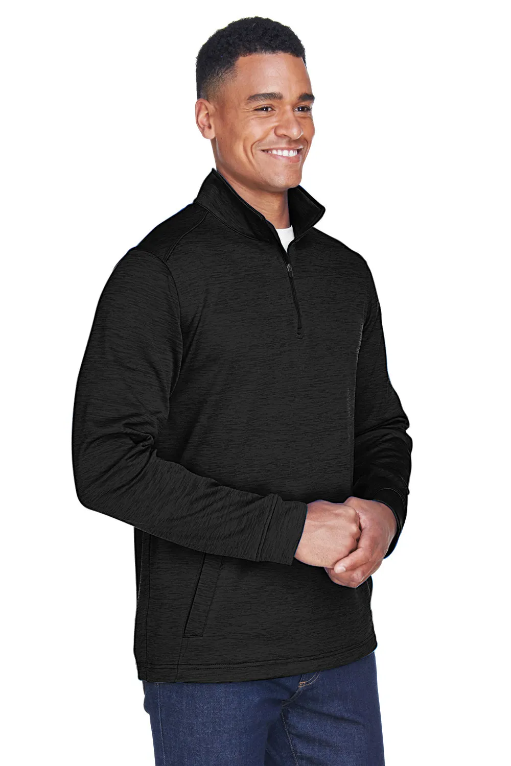 Devon & Jones Mens Newbury Fleece 1/4 Zip Sweatshirt w/ Pouch Pocket - Heather Black