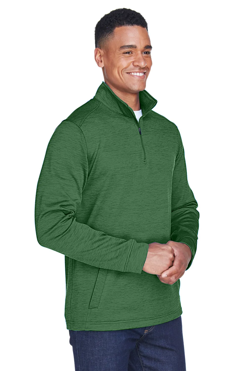 Devon & Jones Mens Newbury Fleece 1/4 Zip Sweatshirt w/ Pouch Pocket - Heather Forest Green