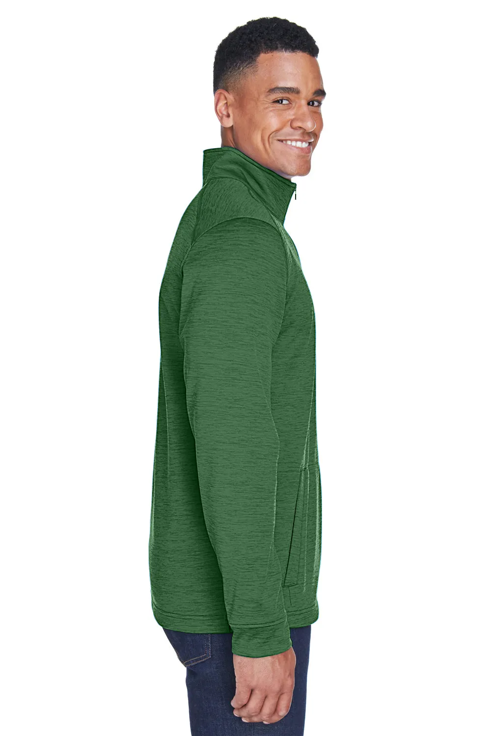 Devon & Jones Mens Newbury Fleece 1/4 Zip Sweatshirt w/ Pouch Pocket - Heather Forest Green