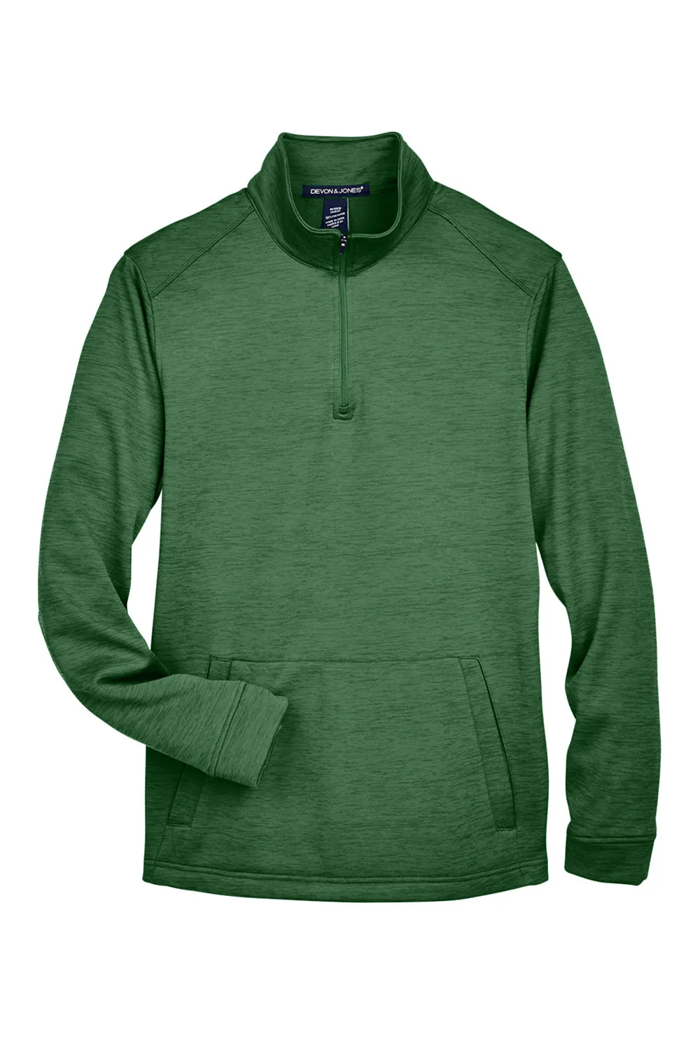 Devon & Jones Mens Newbury Fleece 1/4 Zip Sweatshirt w/ Pouch Pocket - Heather Forest Green