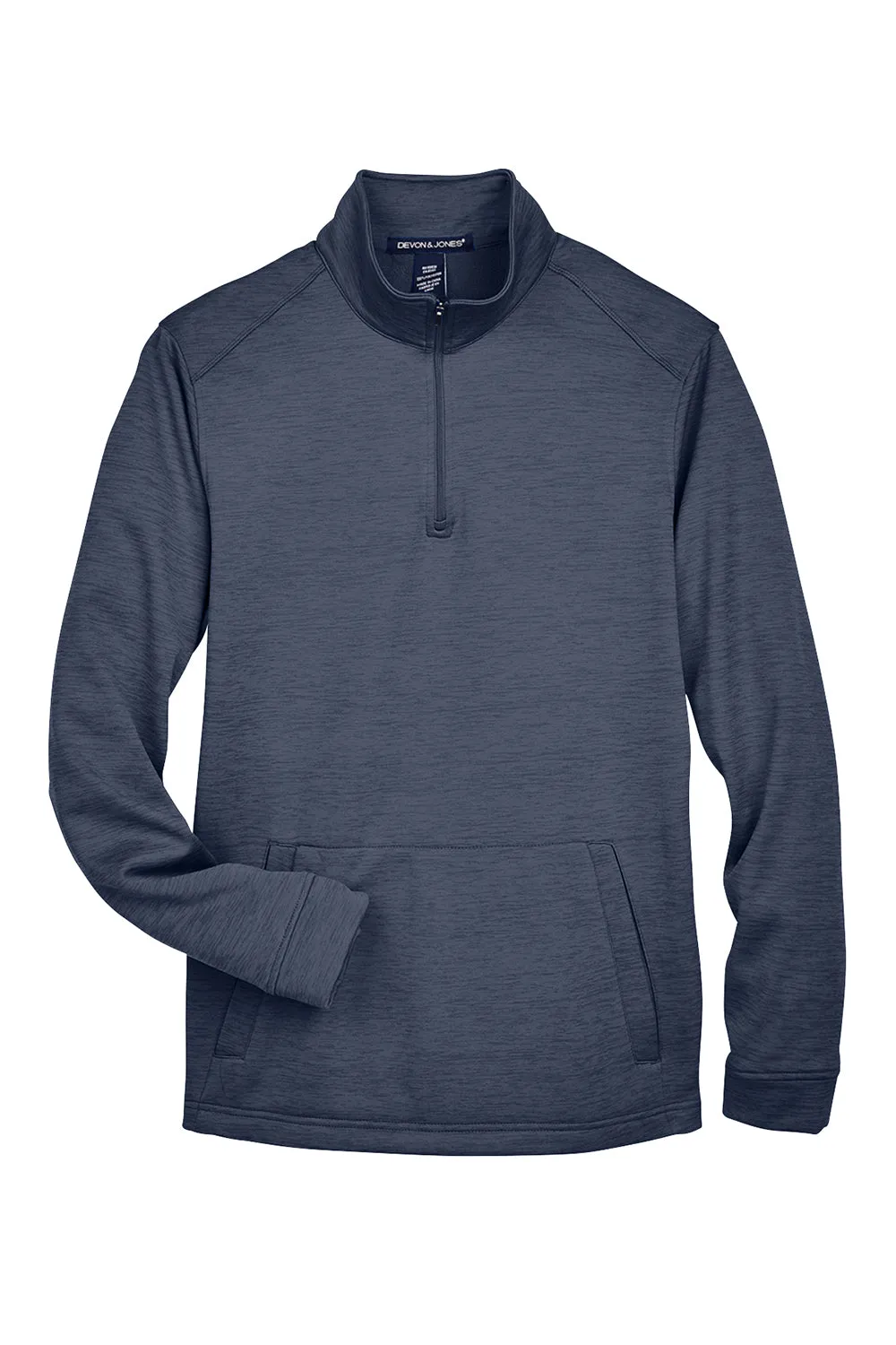 Devon & Jones Mens Newbury Fleece 1/4 Zip Sweatshirt w/ Pouch Pocket - Heather Navy Blue