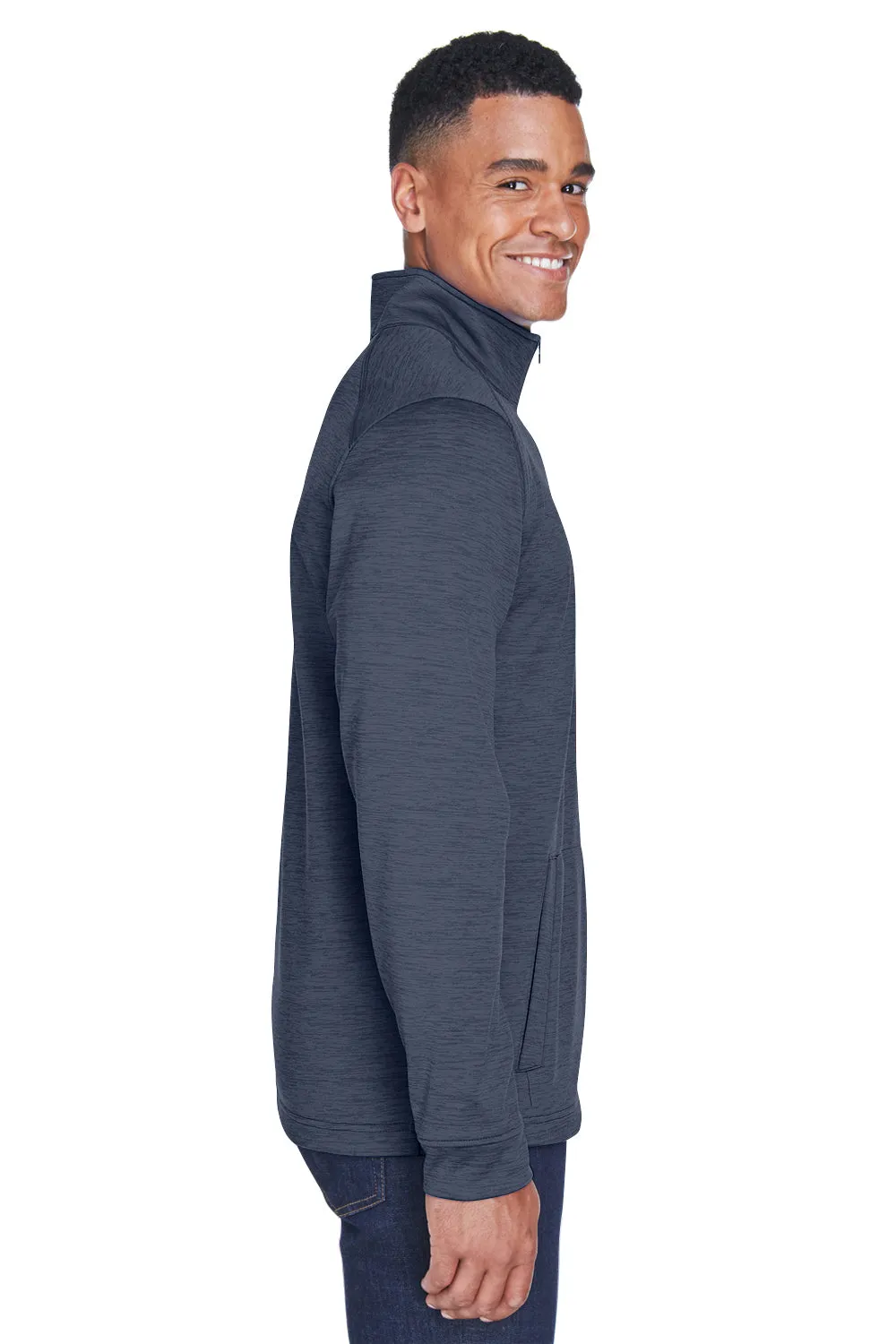 Devon & Jones Mens Newbury Fleece 1/4 Zip Sweatshirt w/ Pouch Pocket - Heather Navy Blue