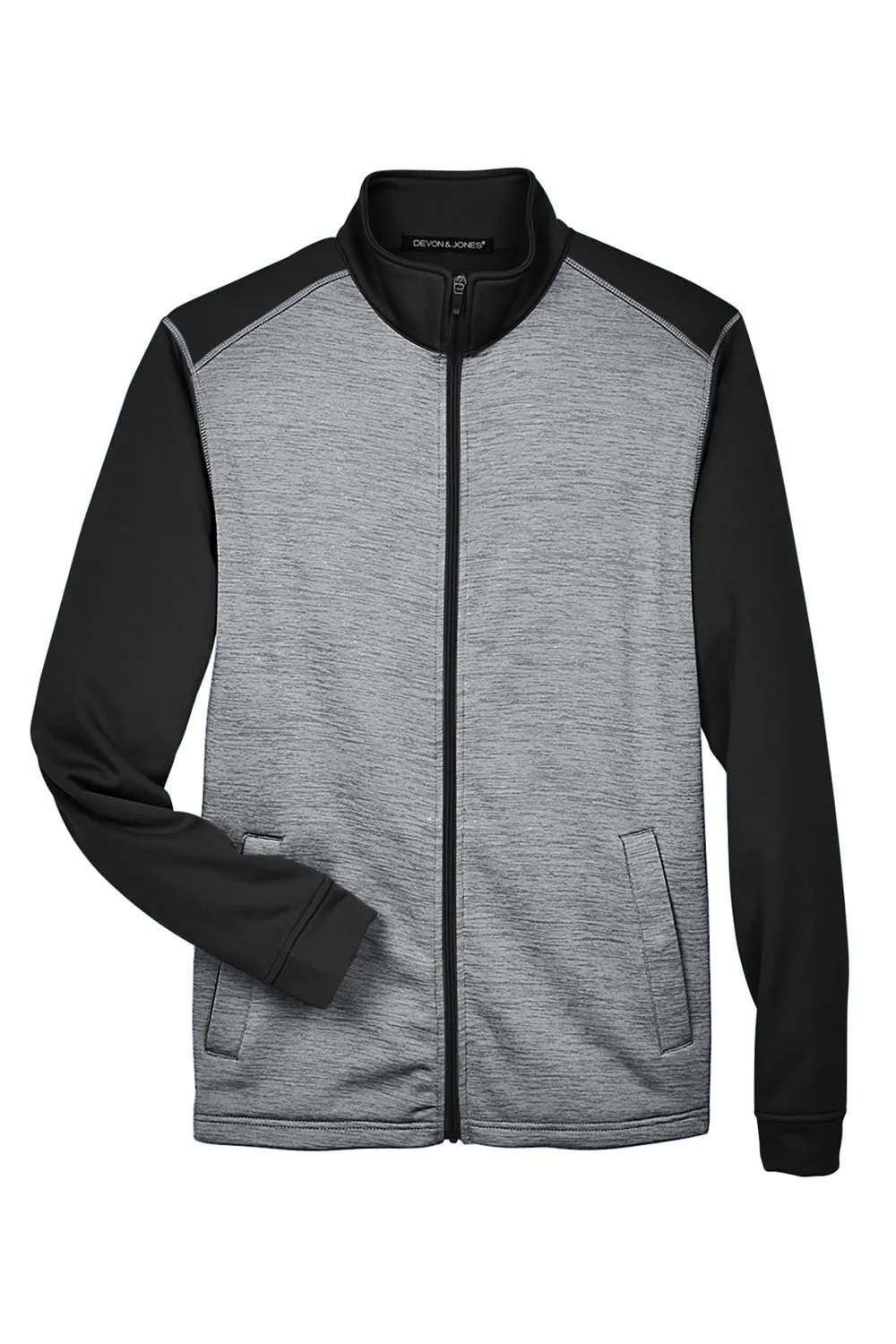 Devon & Jones Mens Newbury Fleece Full Zip Sweatshirt w/ Pockets - Grey/Black