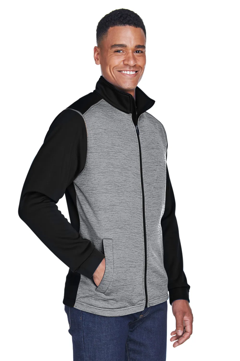 Devon & Jones Mens Newbury Fleece Full Zip Sweatshirt w/ Pockets - Grey/Black