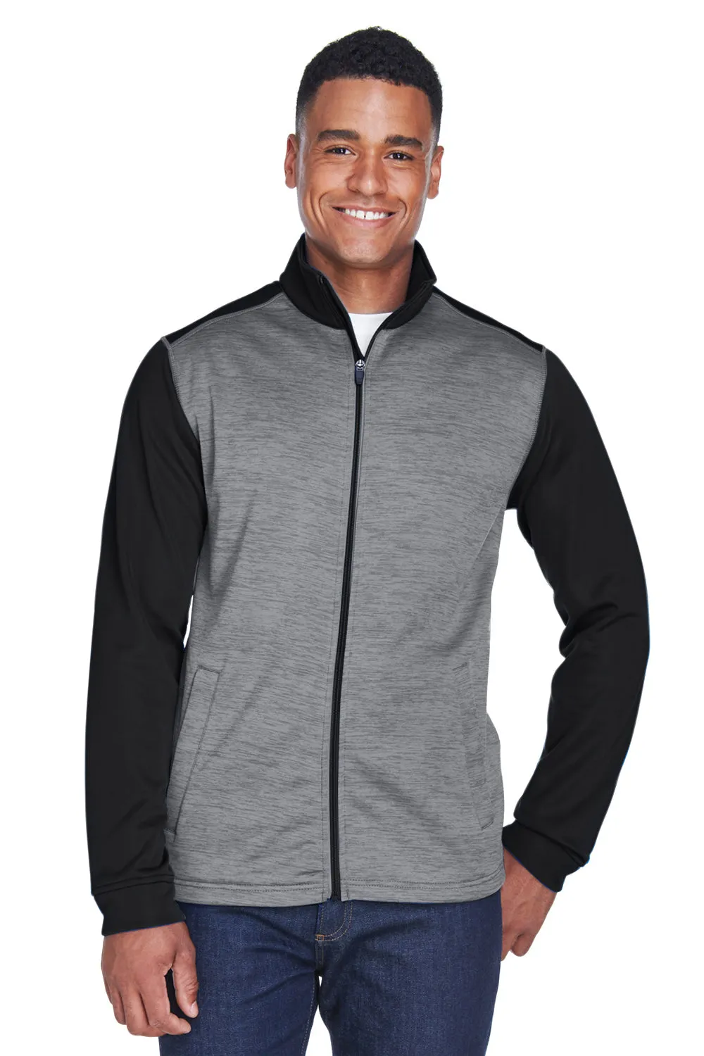 Devon & Jones Mens Newbury Fleece Full Zip Sweatshirt w/ Pockets - Grey/Black
