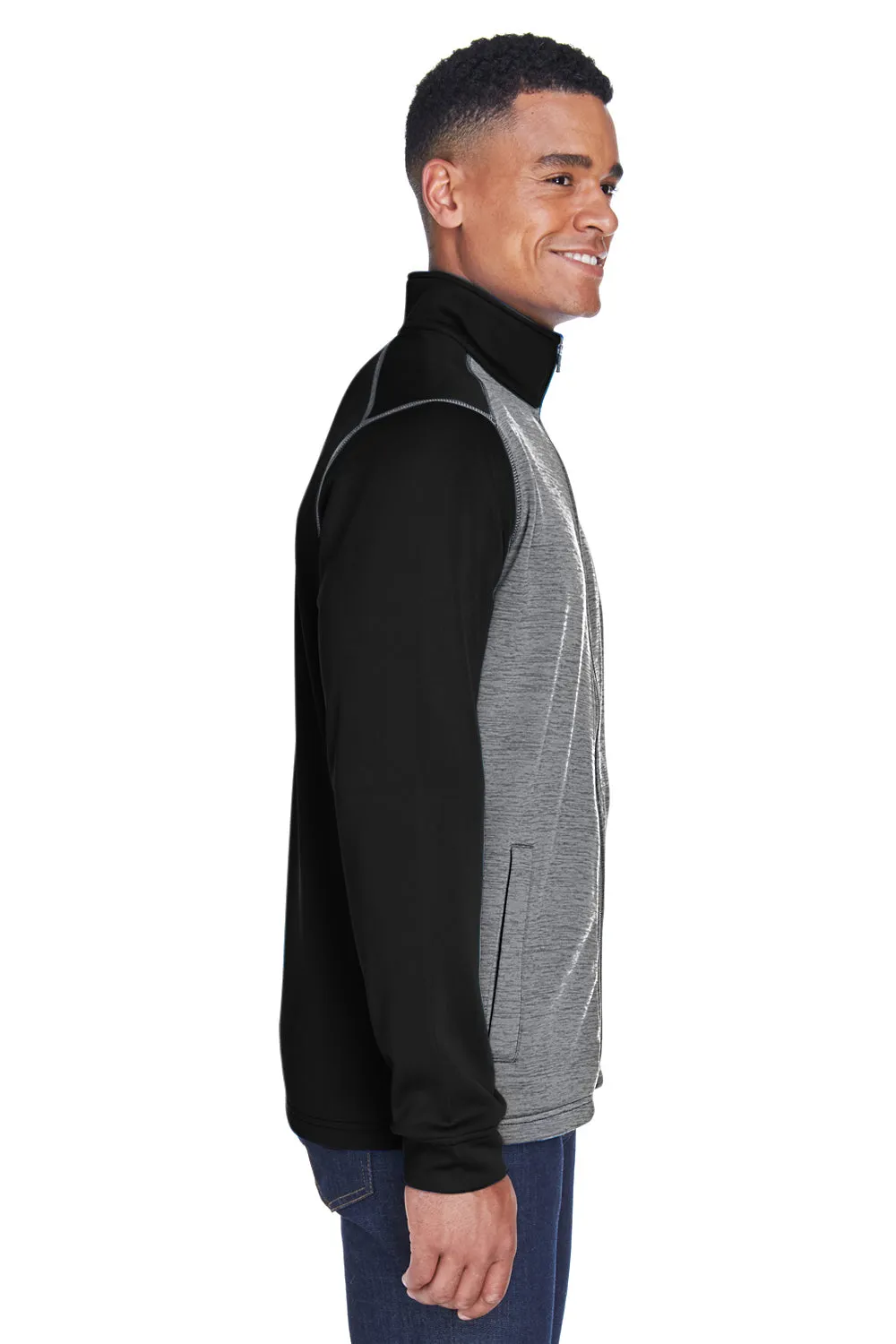 Devon & Jones Mens Newbury Fleece Full Zip Sweatshirt w/ Pockets - Grey/Black