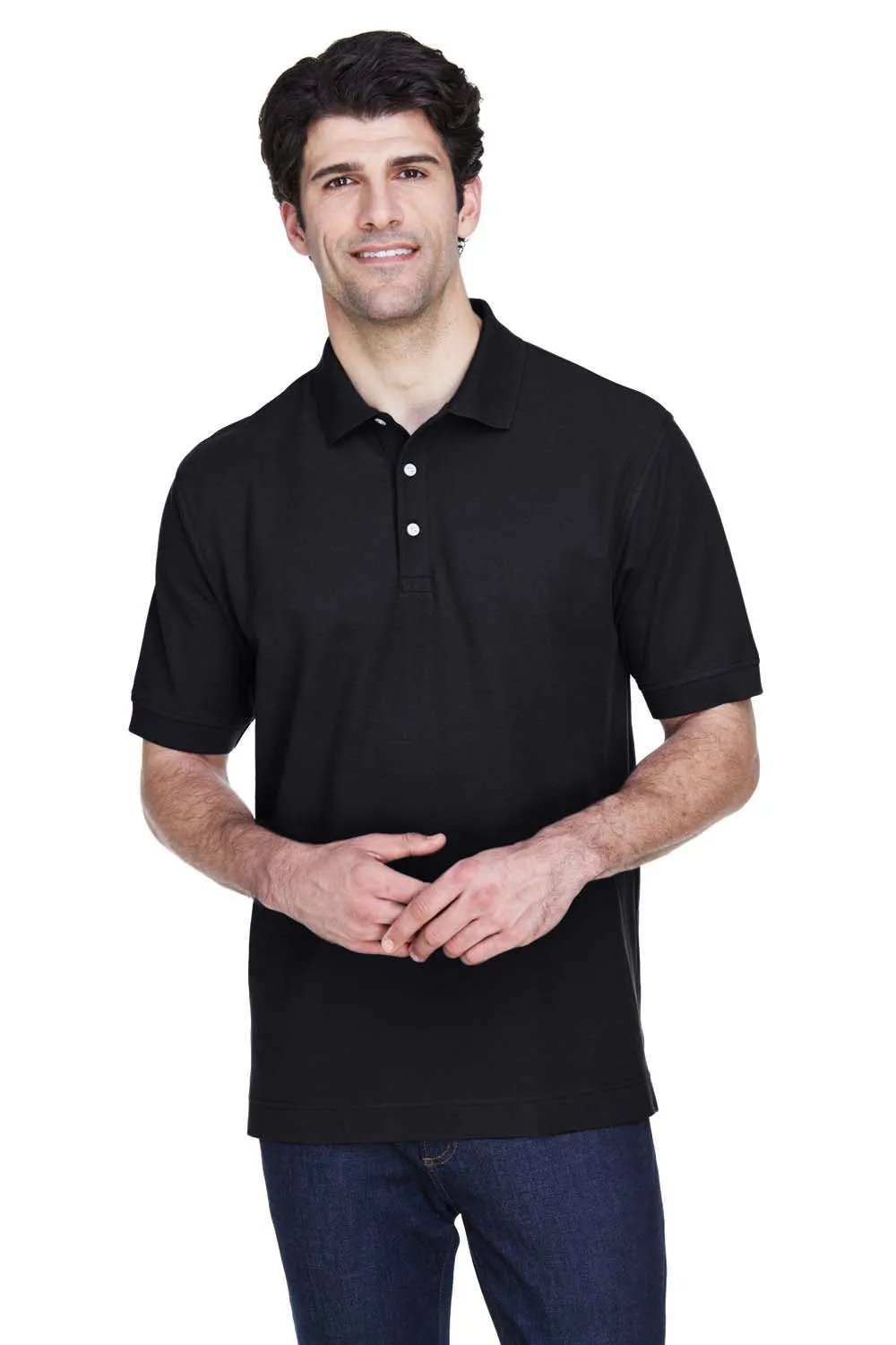 Devon & Jones Mens Short Sleeve Polo Shirt - Black