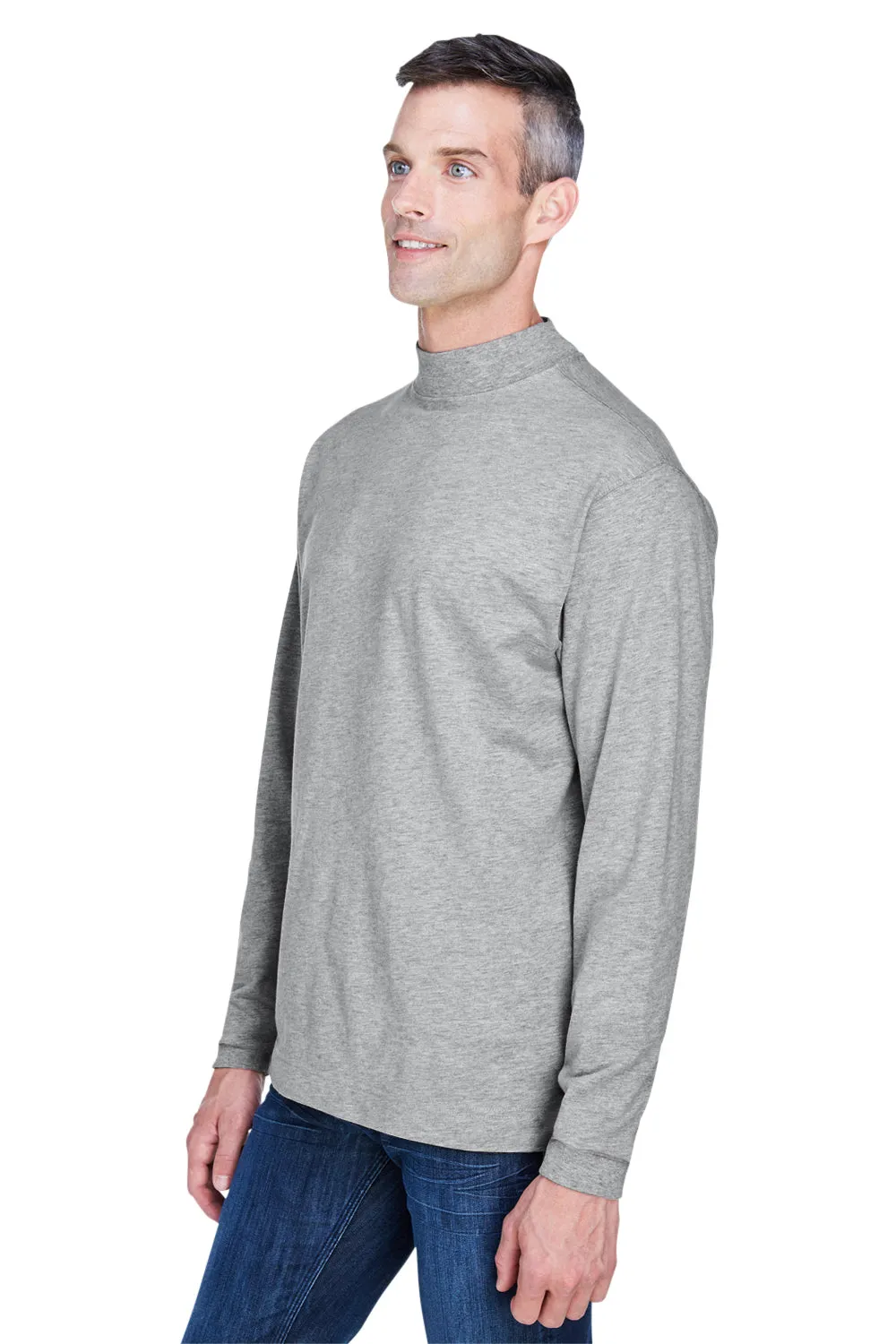 Devon & Jones Mens Sueded Jersey Long Sleeve Mock Neck T-Shirt - Heather Grey