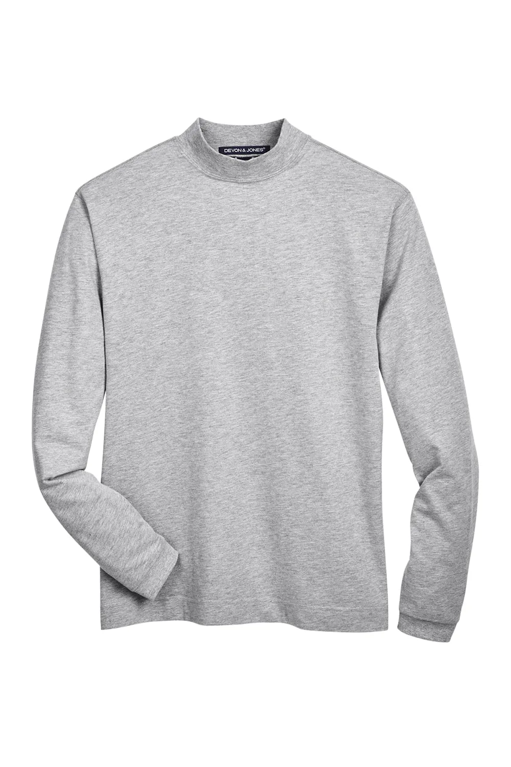 Devon & Jones Mens Sueded Jersey Long Sleeve Mock Neck T-Shirt - Heather Grey