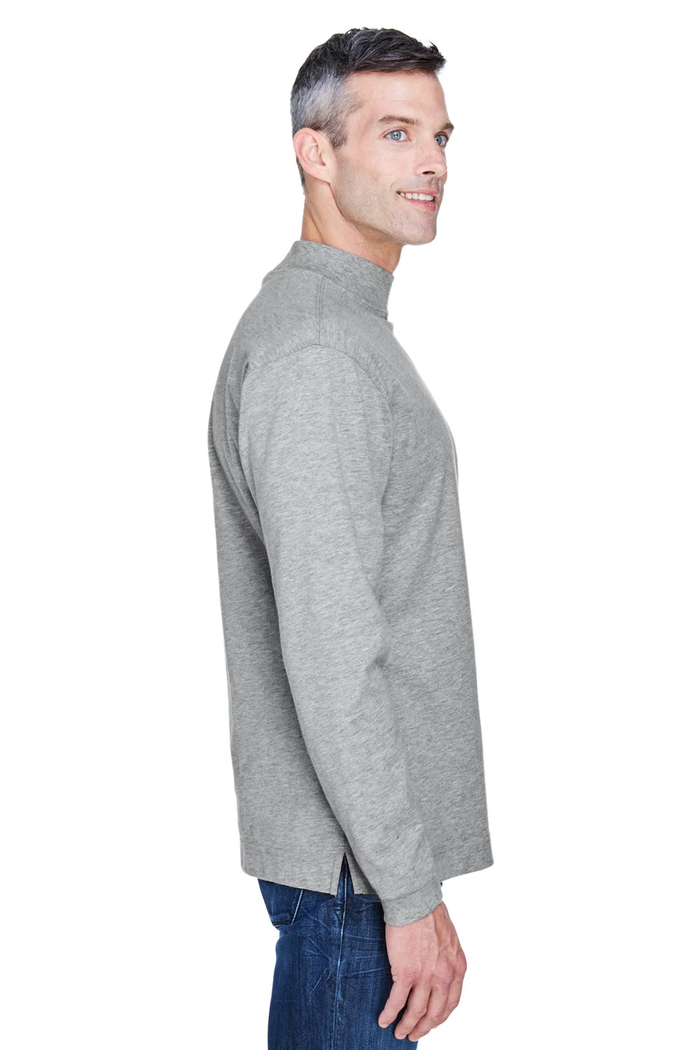 Devon & Jones Mens Sueded Jersey Long Sleeve Mock Neck T-Shirt - Heather Grey