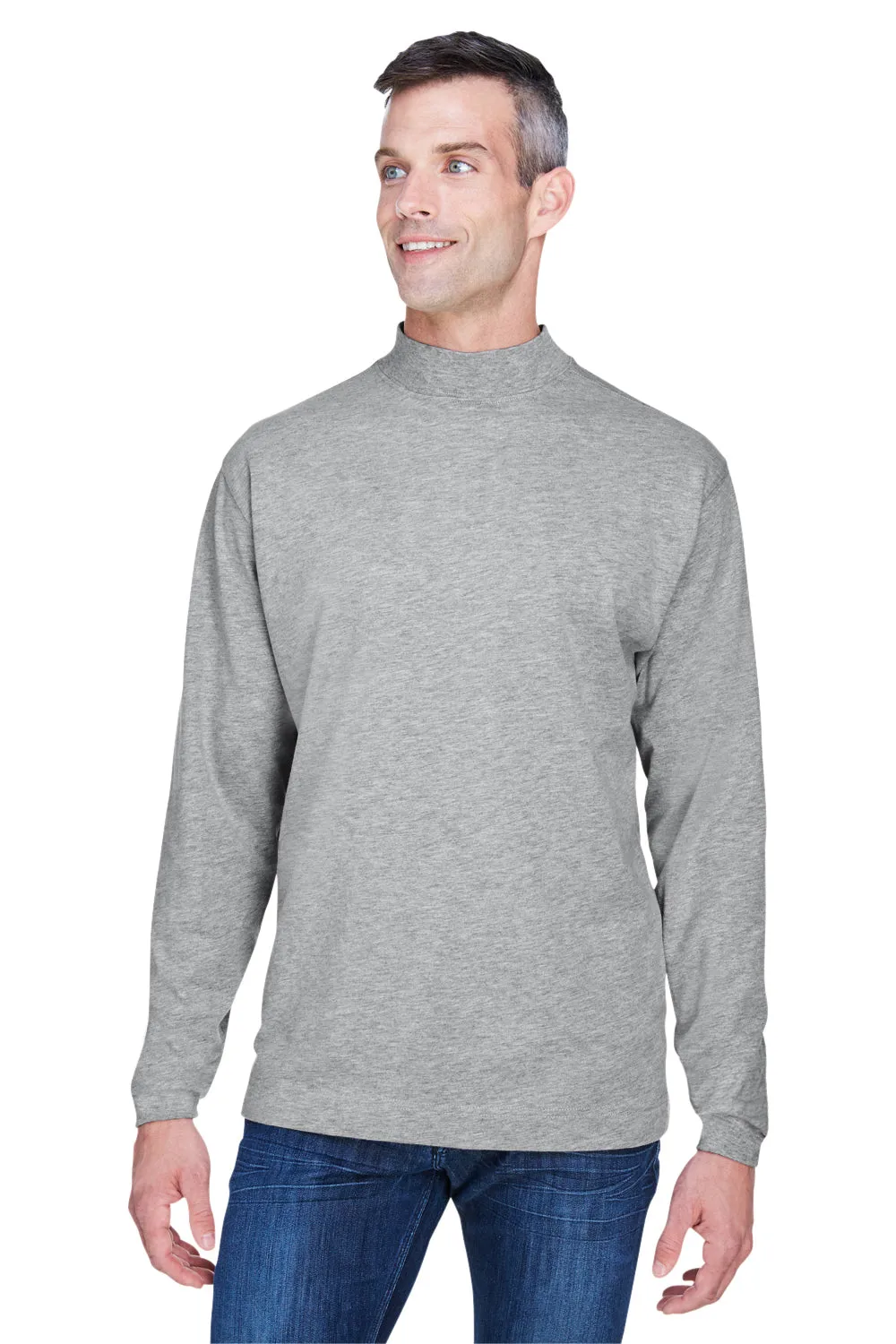 Devon & Jones Mens Sueded Jersey Long Sleeve Mock Neck T-Shirt - Heather Grey
