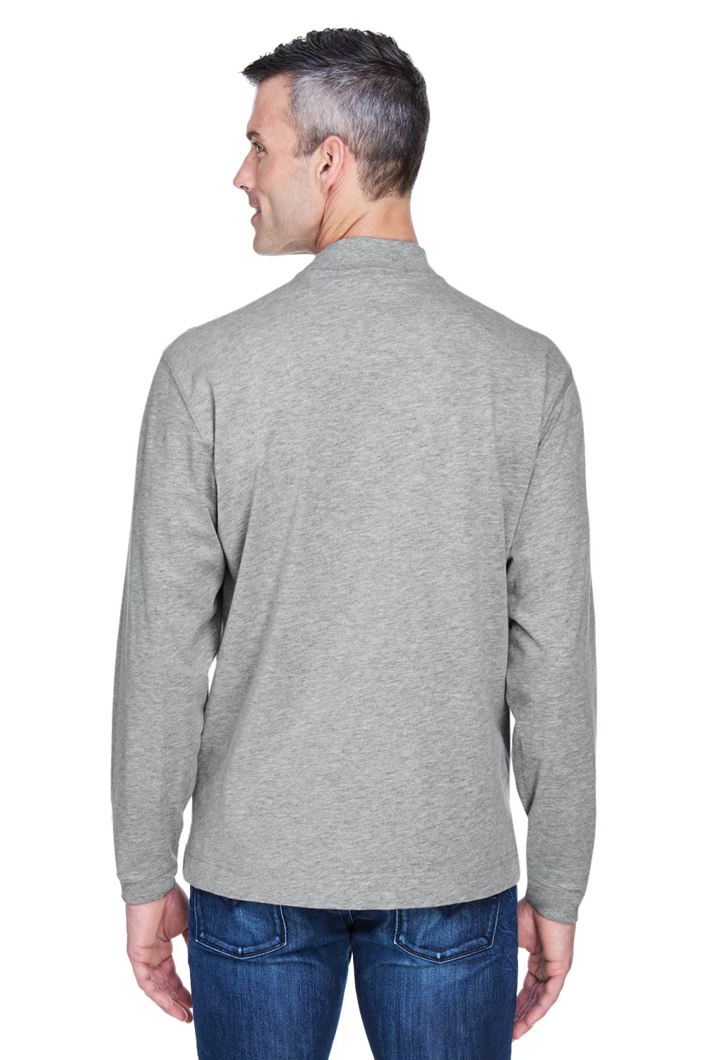Devon & Jones Mens Sueded Jersey Long Sleeve Mock Neck T-Shirt - Heather Grey
