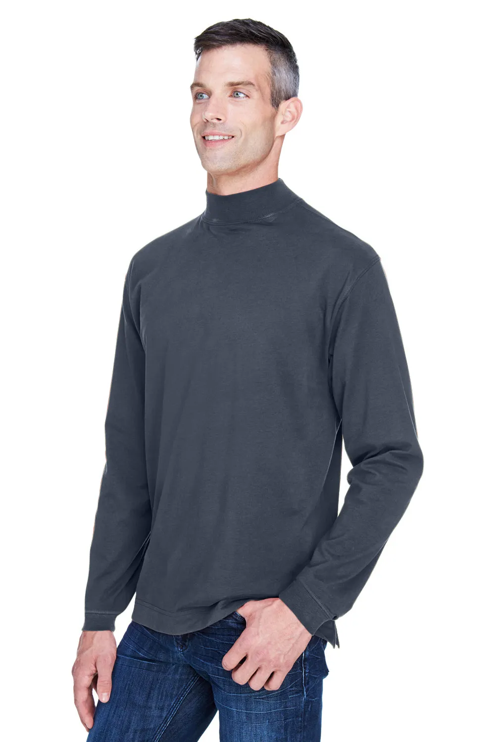Devon & Jones Mens Sueded Jersey Long Sleeve Mock Neck T-Shirt - Navy Blue
