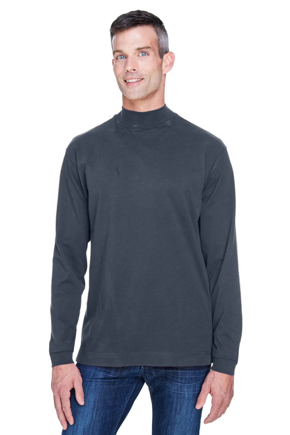 Devon & Jones Mens Sueded Jersey Long Sleeve Mock Neck T-Shirt - Navy Blue