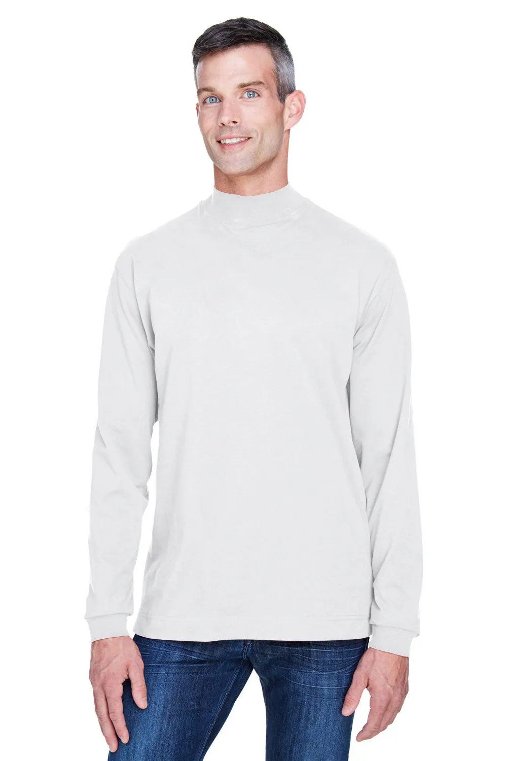 Devon & Jones Mens Sueded Jersey Long Sleeve Mock Neck T-Shirt - White
