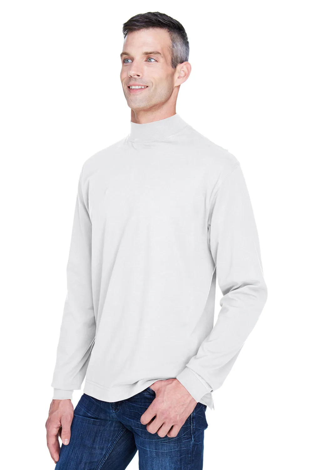 Devon & Jones Mens Sueded Jersey Long Sleeve Mock Neck T-Shirt - White