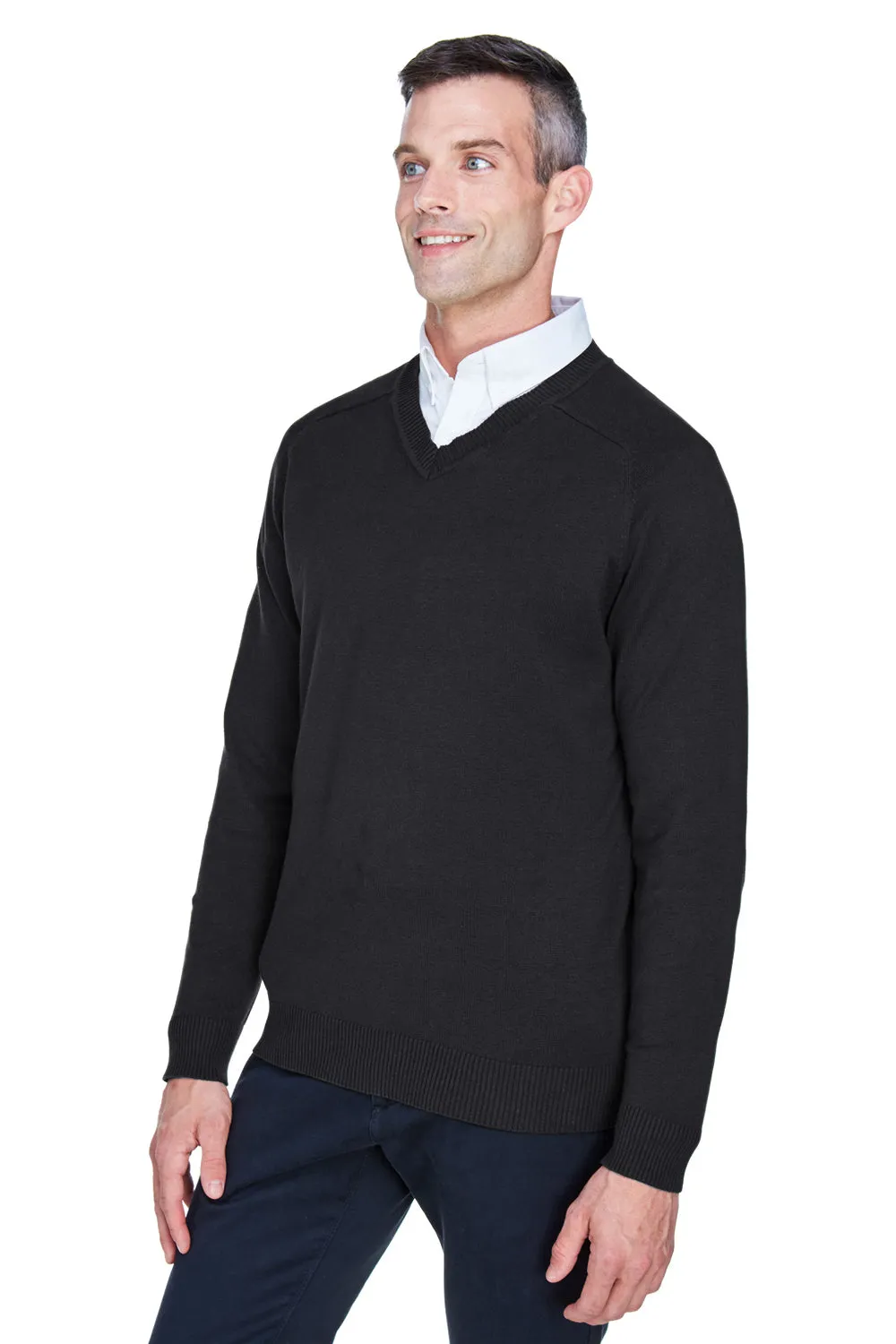 Devon & Jones Mens Wrinkle Resistant V-Neck Sweater - Black - Closeout