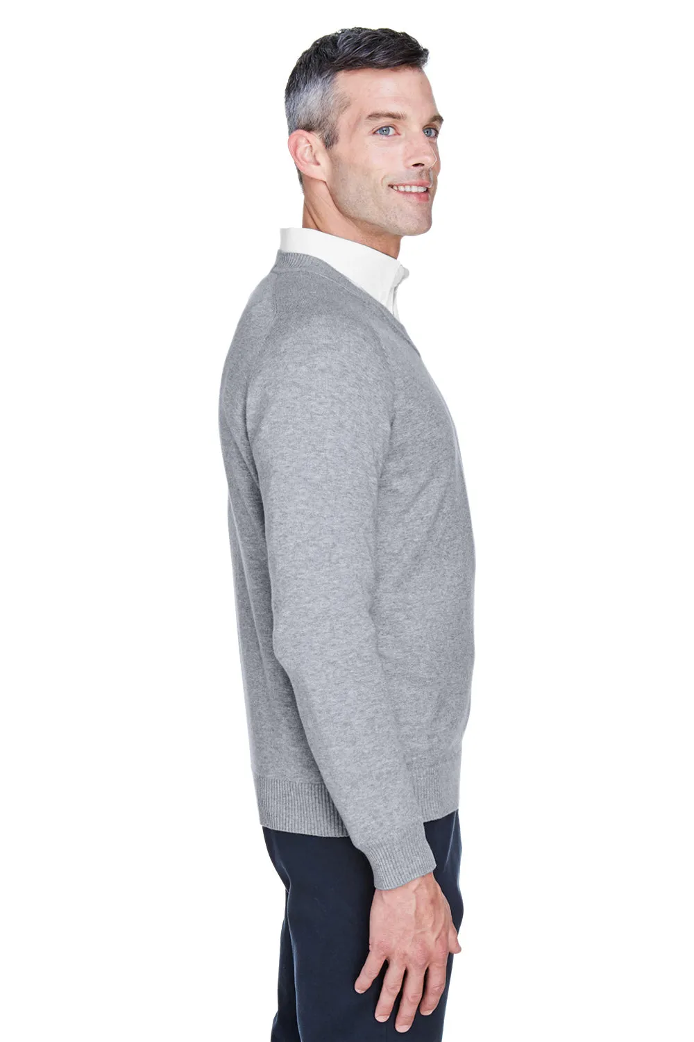 Devon & Jones Mens Wrinkle Resistant V-Neck Sweater - Heather Grey - Closeout