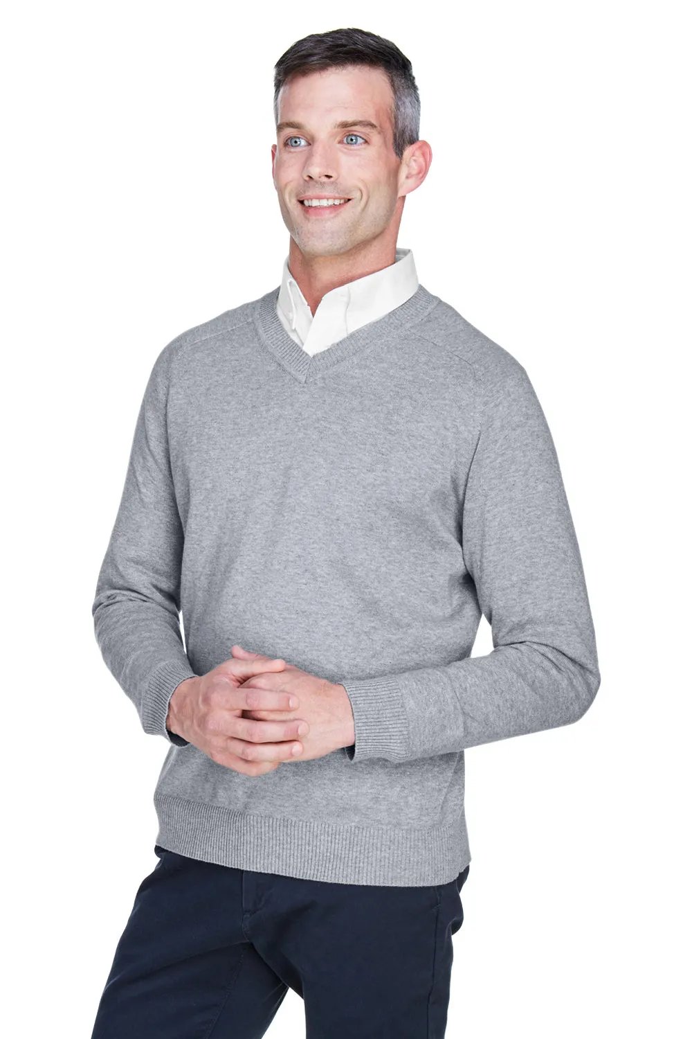 Devon & Jones Mens Wrinkle Resistant V-Neck Sweater - Heather Grey - Closeout