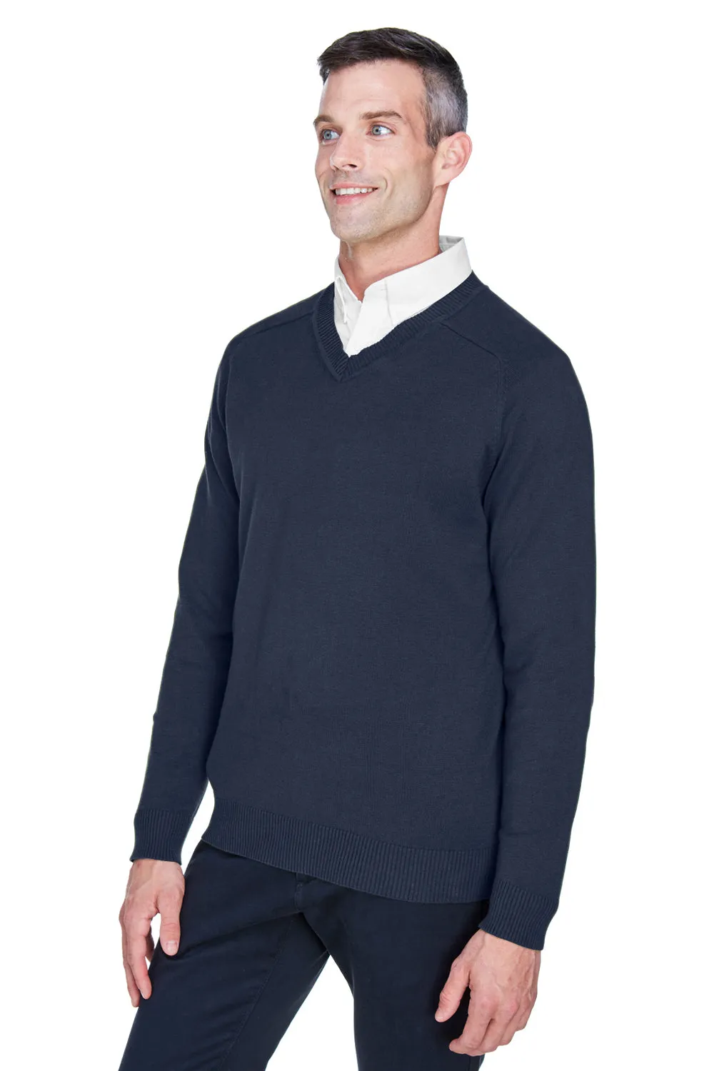 Devon & Jones Mens Wrinkle Resistant V-Neck Sweater - Navy Blue - Closeout