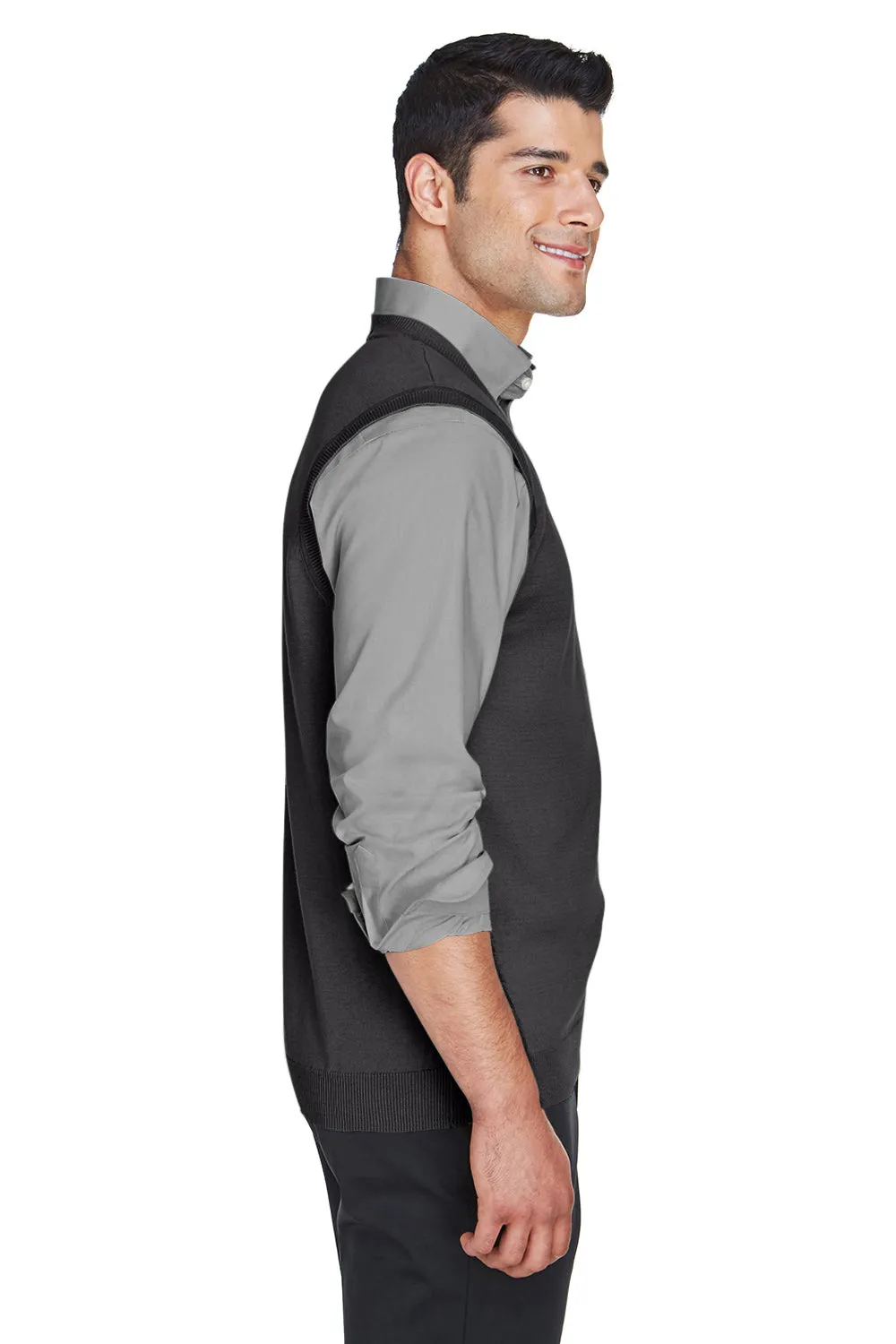 Devon & Jones Mens Wrinkle Resistant V-Neck Sweater Vest - Black - Closeout