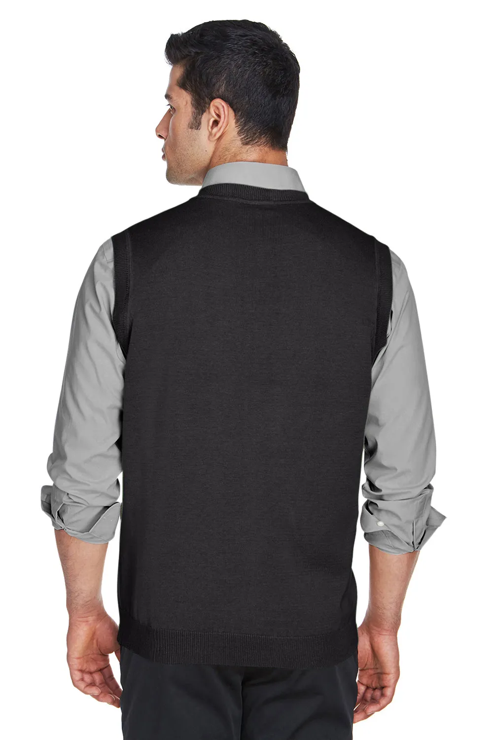Devon & Jones Mens Wrinkle Resistant V-Neck Sweater Vest - Black - Closeout