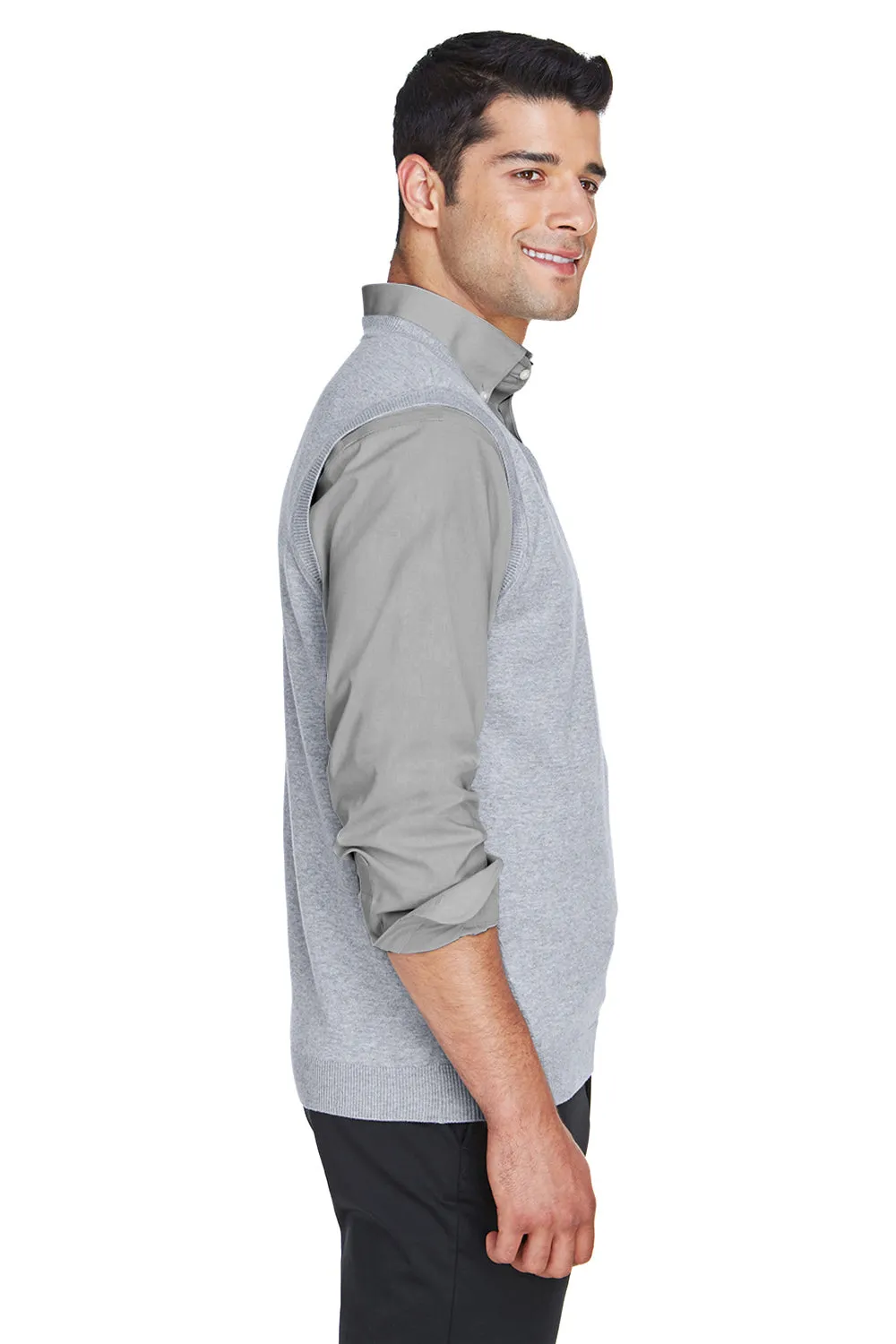 Devon & Jones Mens Wrinkle Resistant V-Neck Sweater Vest - Heather Grey - Closeout
