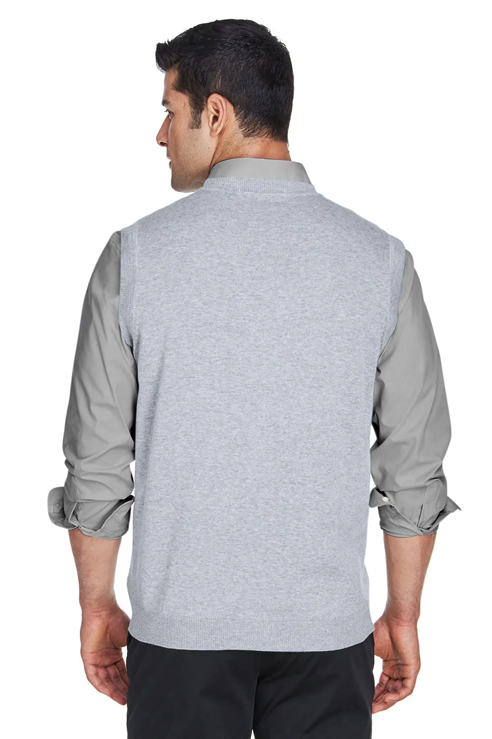 Devon & Jones Mens Wrinkle Resistant V-Neck Sweater Vest - Heather Grey - Closeout