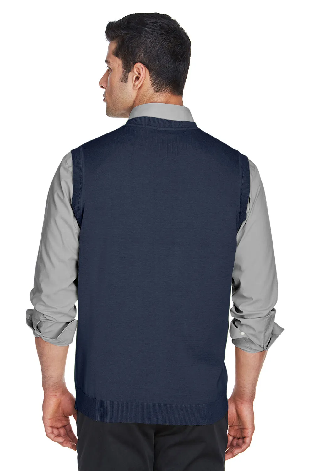 Devon & Jones Mens Wrinkle Resistant V-Neck Sweater Vest - Navy Blue - Closeout