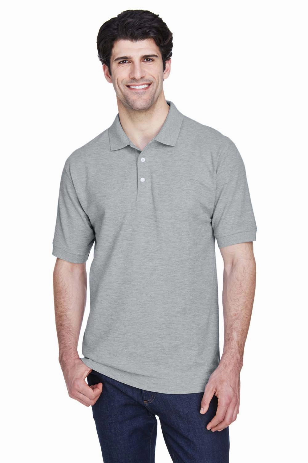 Devon & Jones Mens Short Sleeve Polo Shirt - Heather Grey