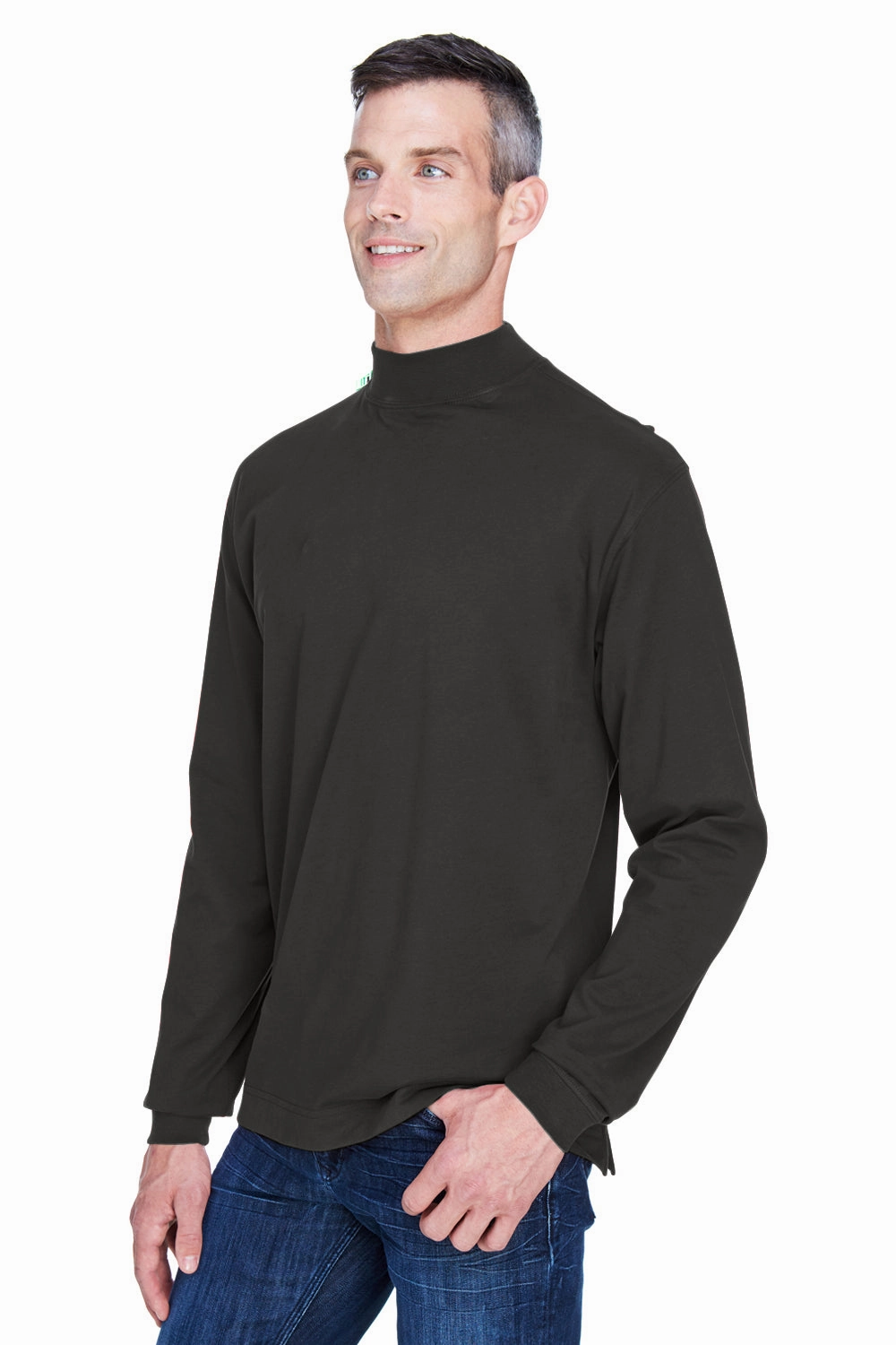 Devon & Jones Mens Sueded Jersey Long Sleeve Mock Neck T-Shirt - Black