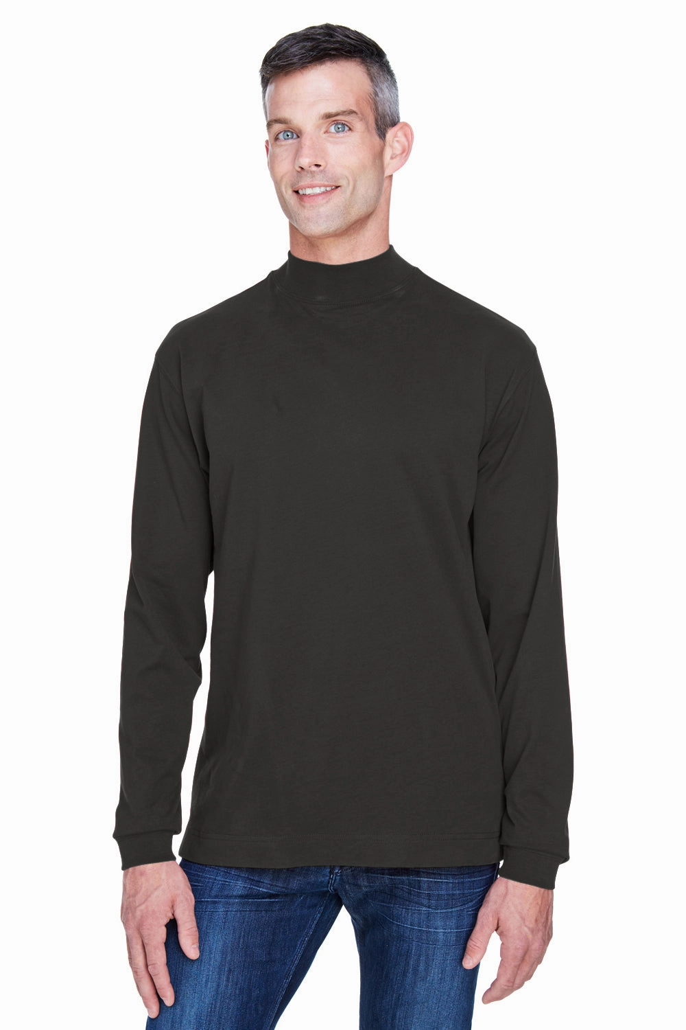 Devon & Jones Mens Sueded Jersey Long Sleeve Mock Neck T-Shirt - Black