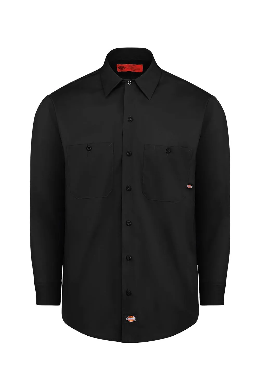 Dickies Mens Industrial Wrinkle Resistant Long Sleeve Button Down Work Shirt w/ Double Pockets - Black