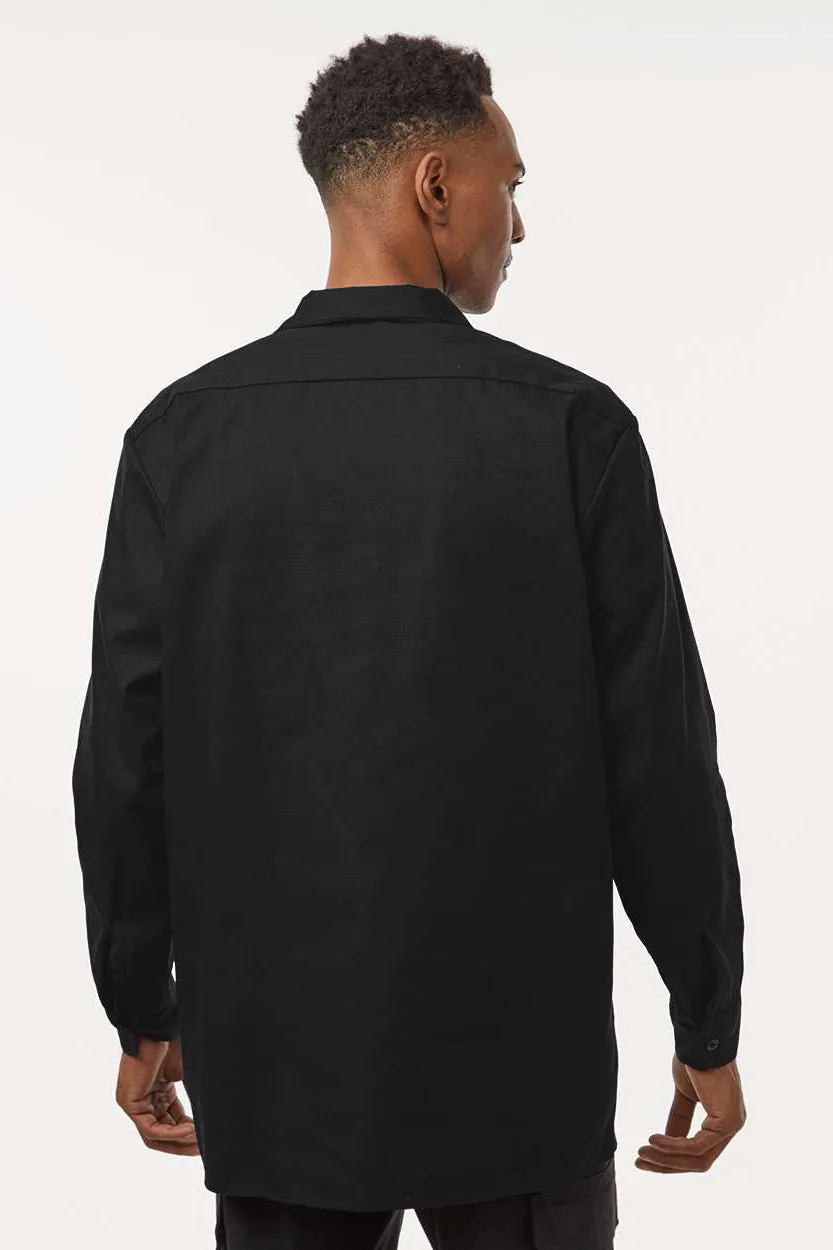 Dickies Mens Industrial Wrinkle Resistant Long Sleeve Button Down Work Shirt w/ Double Pockets - Black