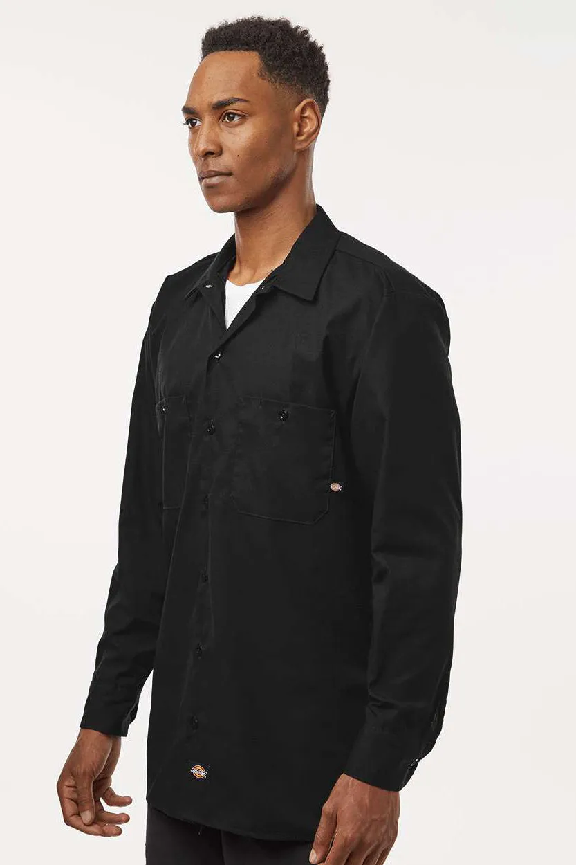 Dickies Mens Industrial Wrinkle Resistant Long Sleeve Button Down Work Shirt w/ Double Pockets - Black