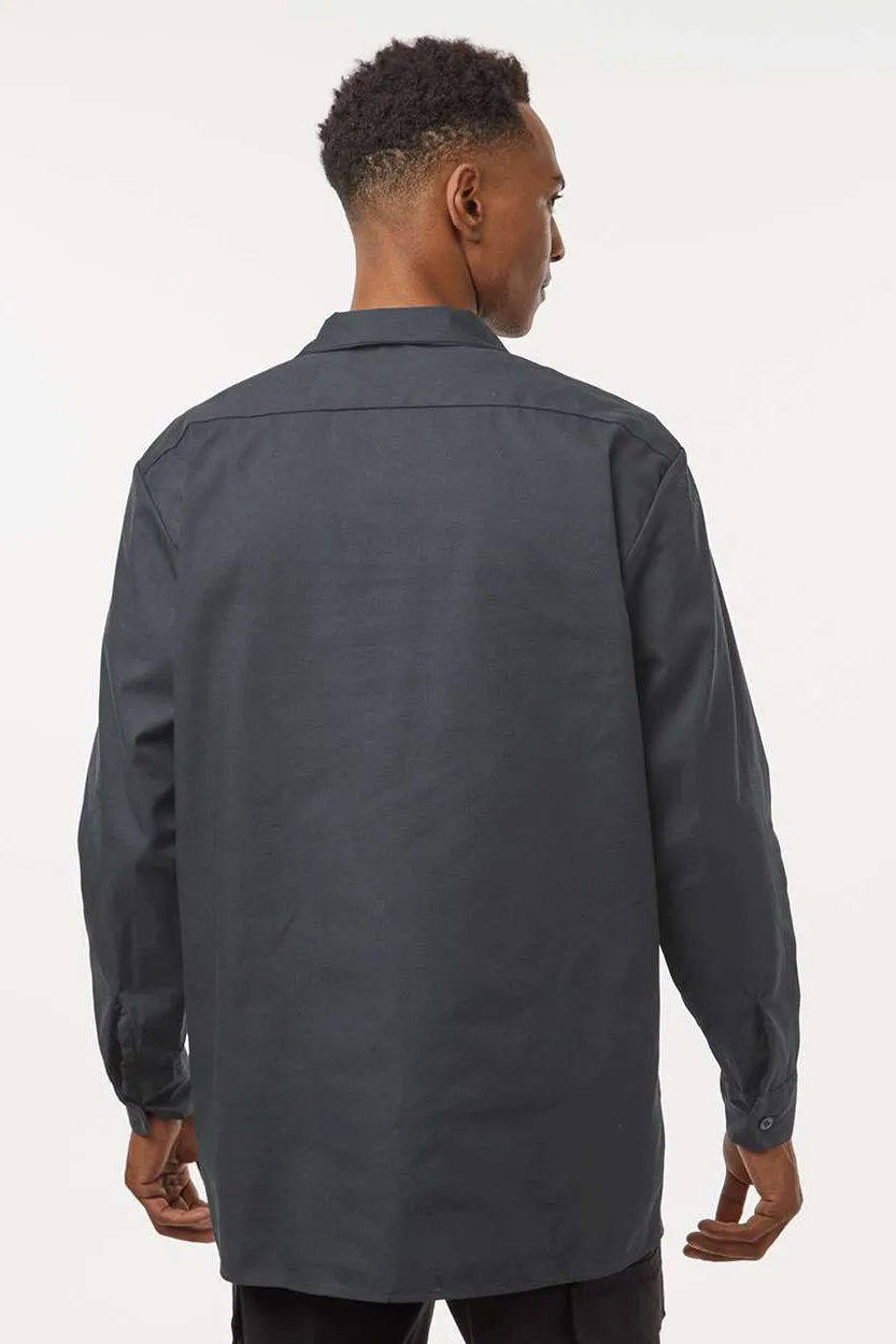 Dickies Mens Industrial Wrinkle Resistant Long Sleeve Button Down Work Shirt w/ Double Pockets - Dark Charcoal Grey