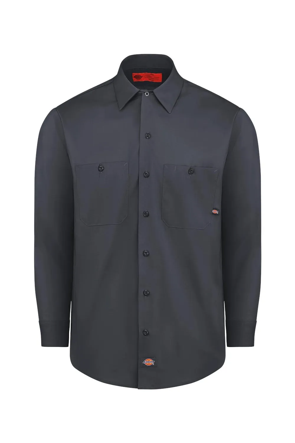 Dickies Mens Industrial Wrinkle Resistant Long Sleeve Button Down Work Shirt w/ Double Pockets - Dark Charcoal Grey