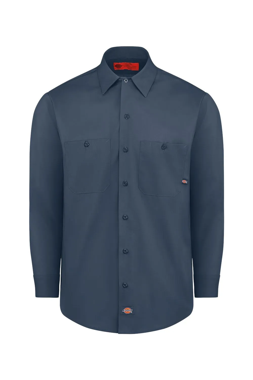Dickies Mens Industrial Wrinkle Resistant Long Sleeve Button Down Work Shirt w/ Double Pockets - Dark Navy Blue