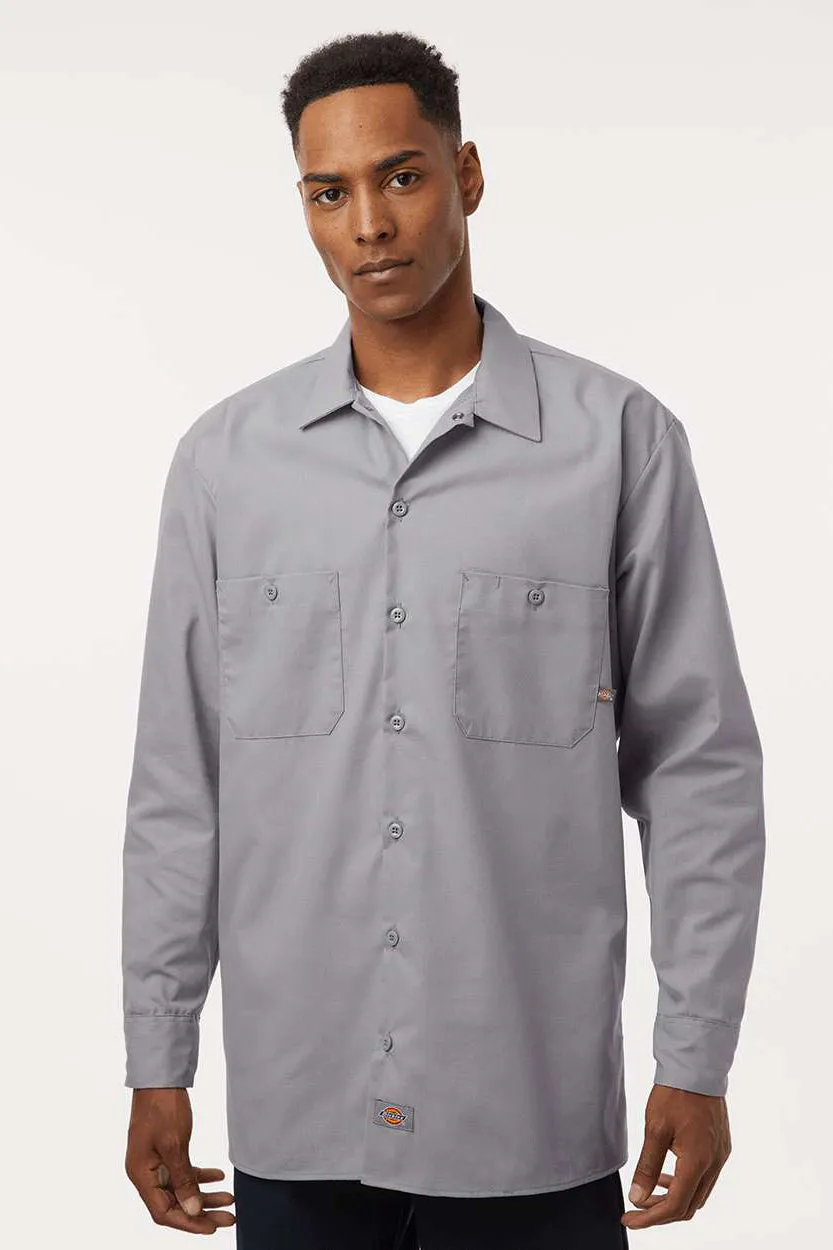 Dickies Mens Industrial Wrinkle Resistant Long Sleeve Button Down Work Shirt w/ Double Pockets - Graphite Grey