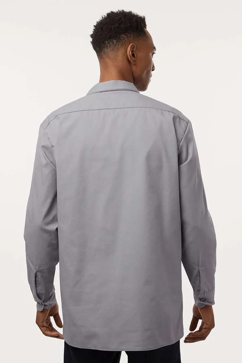 Dickies Mens Industrial Wrinkle Resistant Long Sleeve Button Down Work Shirt w/ Double Pockets - Graphite Grey