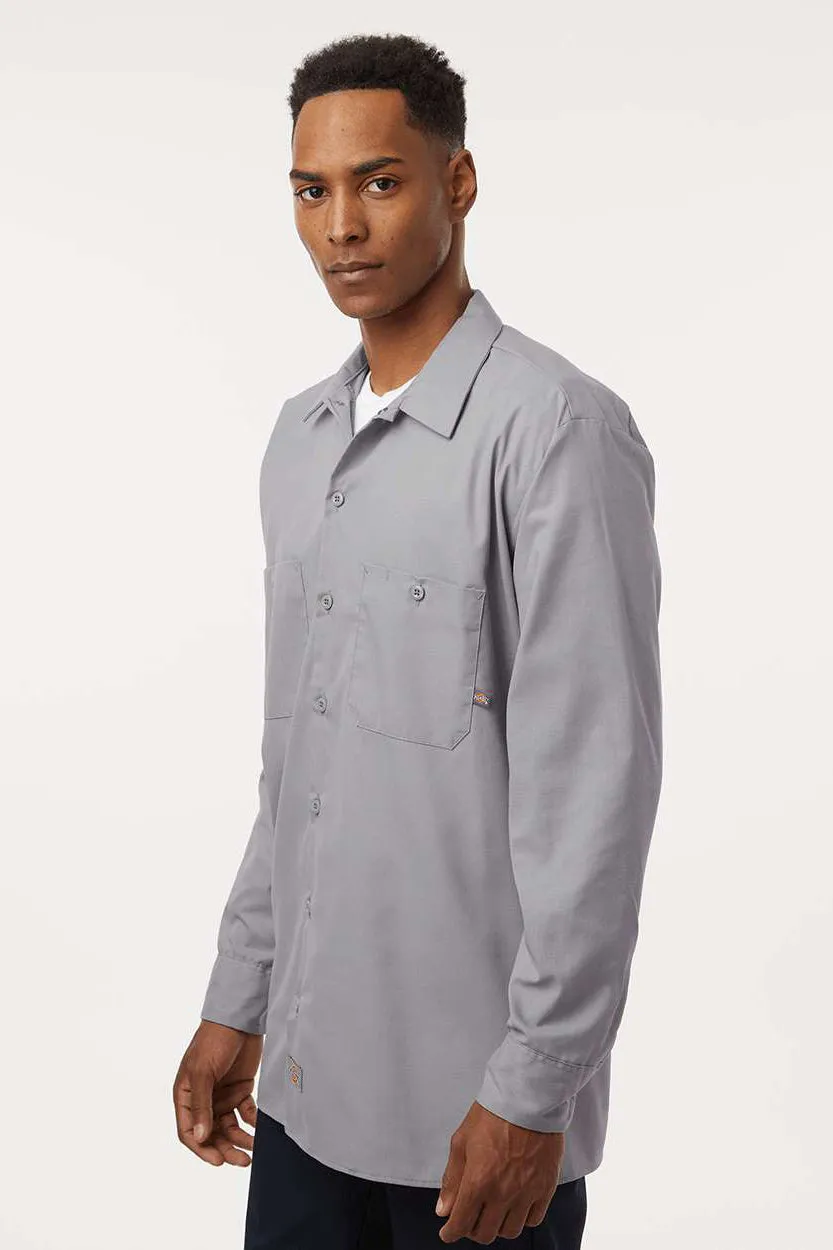Dickies Mens Industrial Wrinkle Resistant Long Sleeve Button Down Work Shirt w/ Double Pockets - Graphite Grey