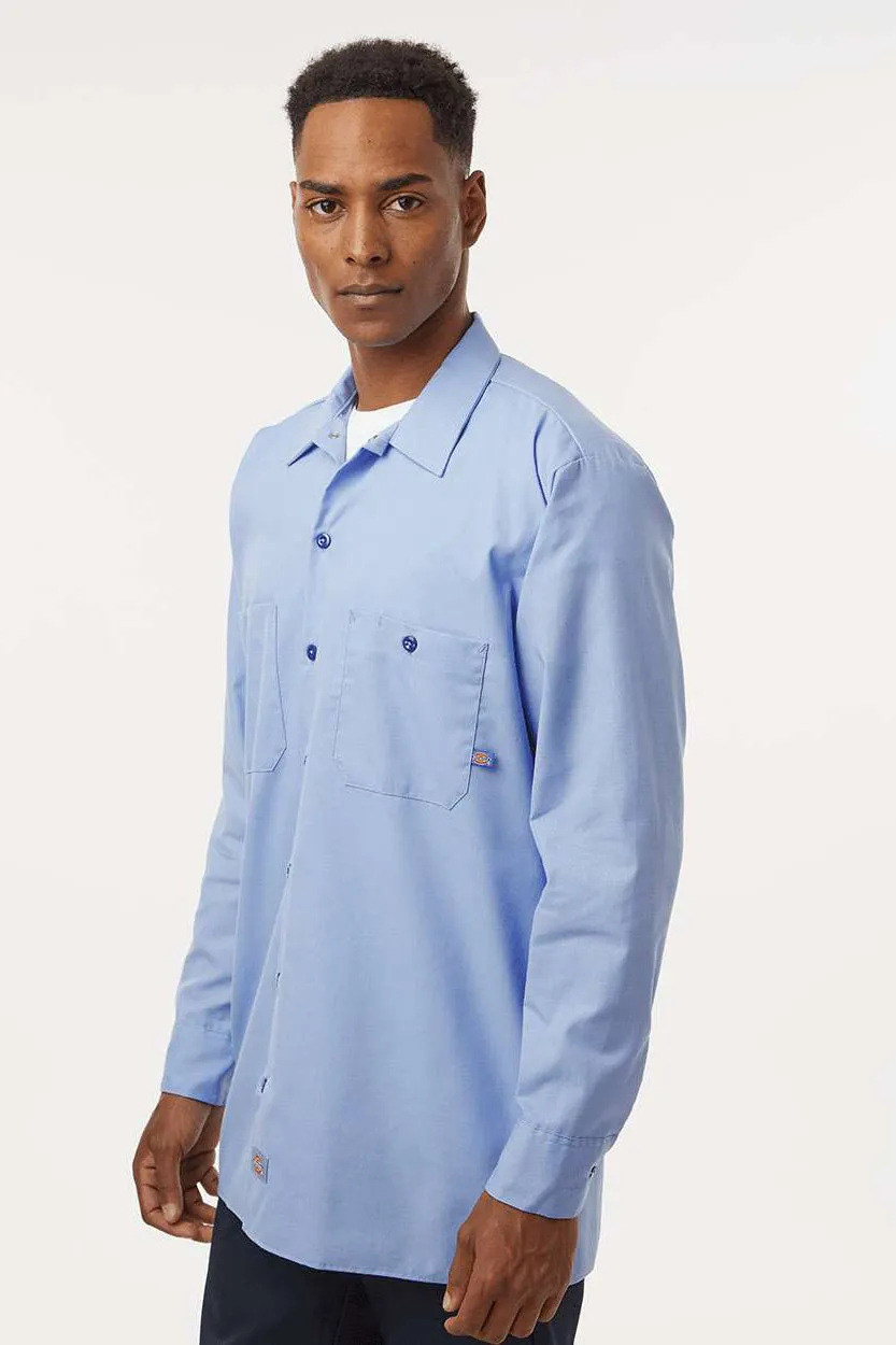 Dickies Mens Industrial Wrinkle Resistant Long Sleeve Button Down Work Shirt w/ Double Pockets - Light Blue