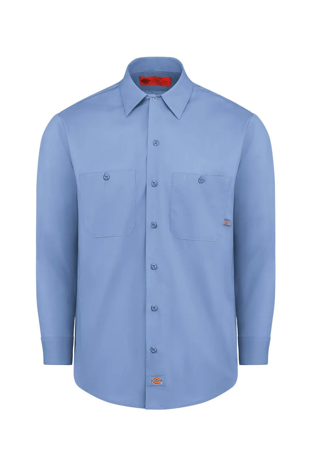Dickies Mens Industrial Wrinkle Resistant Long Sleeve Button Down Work Shirt w/ Double Pockets - Light Blue
