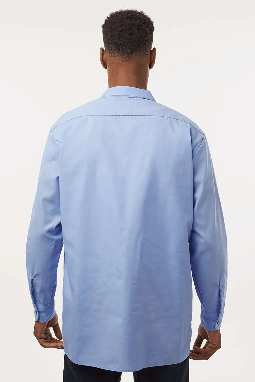 Dickies Mens Industrial Wrinkle Resistant Long Sleeve Button Down Work Shirt w/ Double Pockets - Light Blue