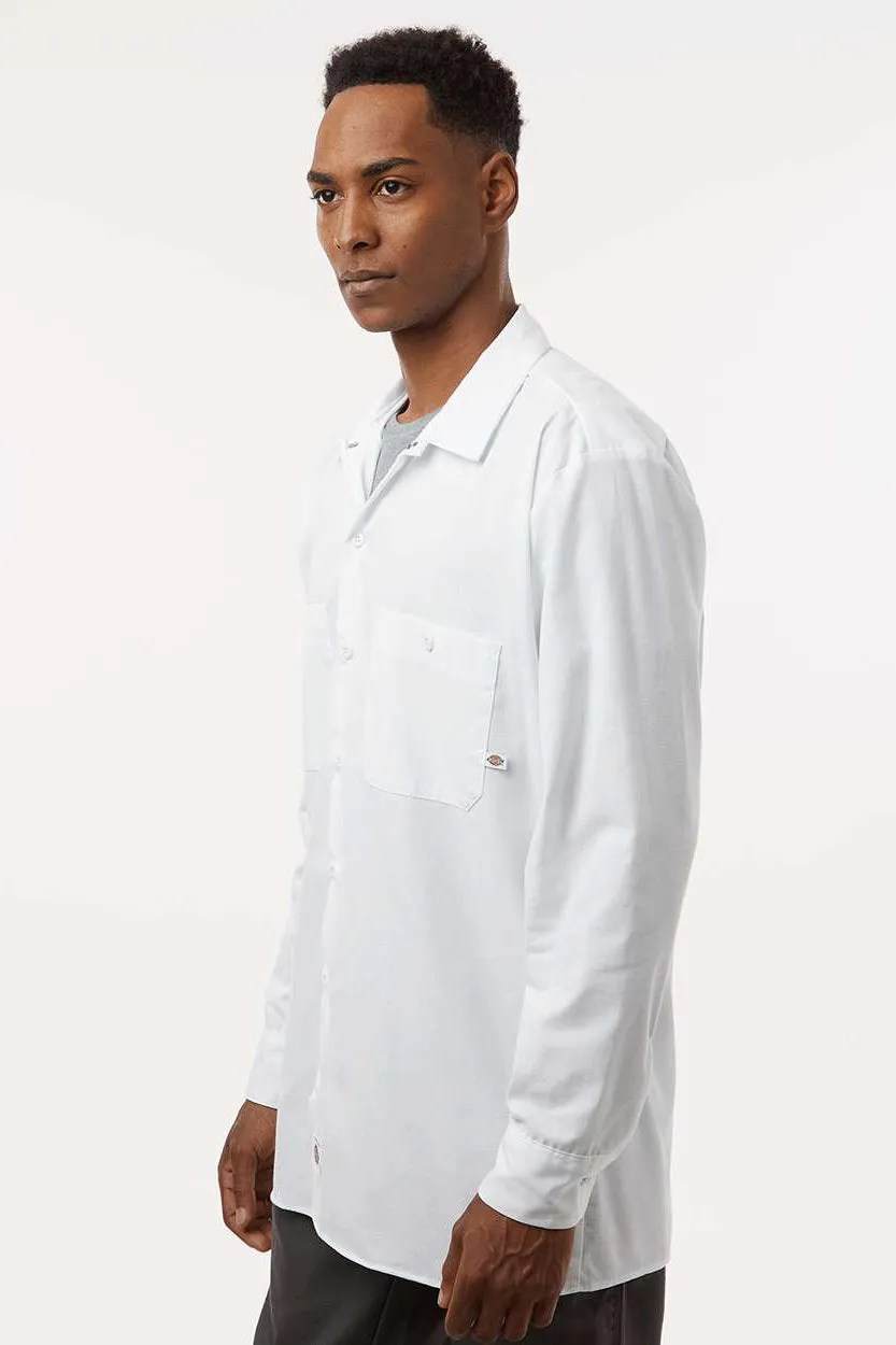 Dickies Mens Industrial Wrinkle Resistant Long Sleeve Button Down Work Shirt w/ Double Pockets - White