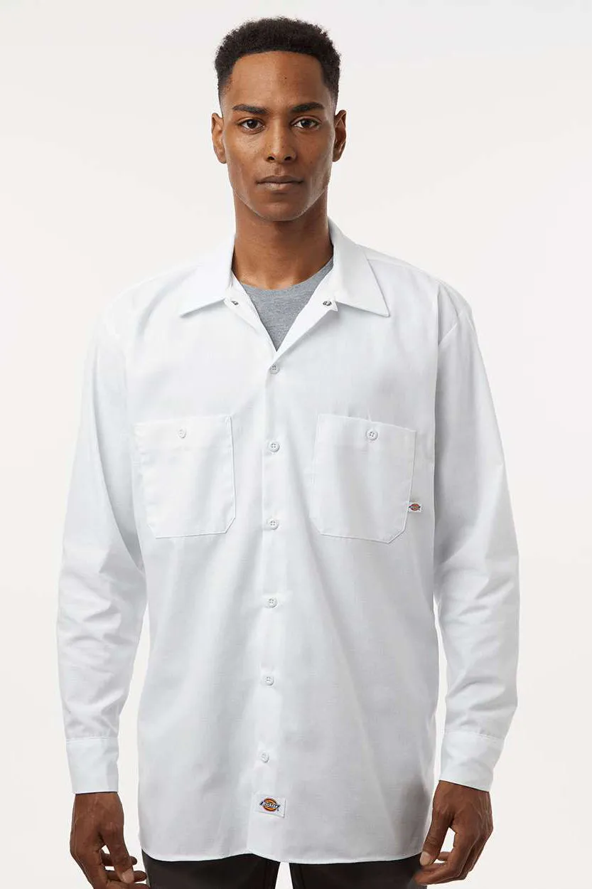 Dickies Mens Industrial Wrinkle Resistant Long Sleeve Button Down Work Shirt w/ Double Pockets - White