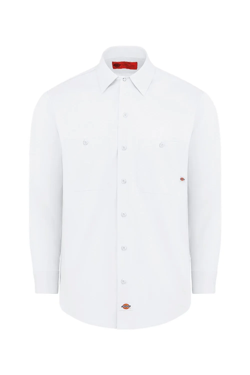 Dickies Mens Industrial Wrinkle Resistant Long Sleeve Button Down Work Shirt w/ Double Pockets - White