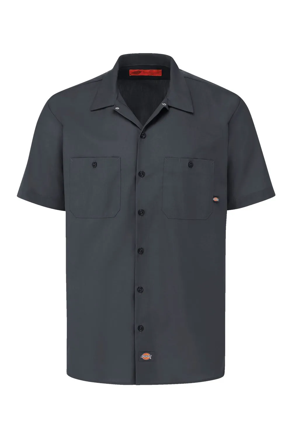 Dickies Mens Industrial Wrinkle Resistant Short Sleeve Button Down Work Shirt w/ Double Pockets - Dark Charcoal Grey