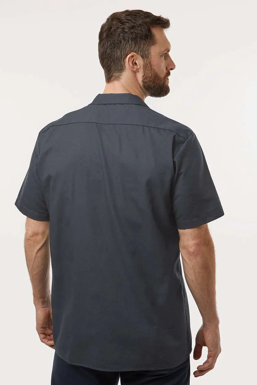 Dickies Mens Industrial Wrinkle Resistant Short Sleeve Button Down Work Shirt w/ Double Pockets - Dark Charcoal Grey