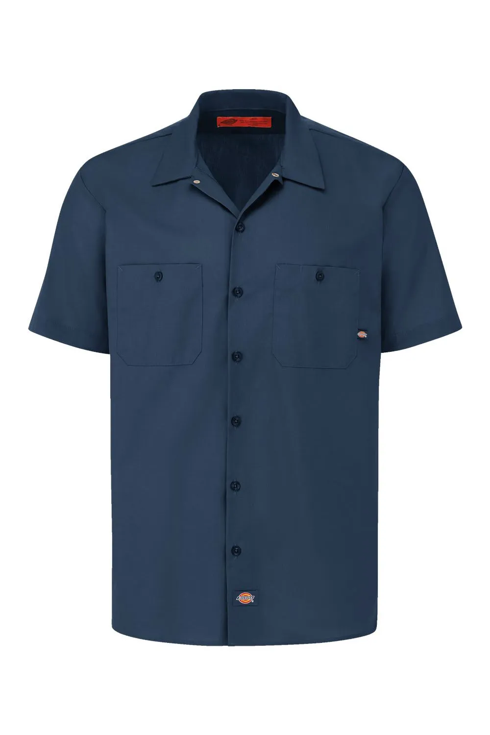 Dickies Mens Industrial Wrinkle Resistant Short Sleeve Button Down Work Shirt w/ Double Pockets - Dark Navy Blue